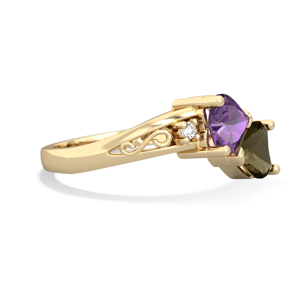 Amethyst Snuggling Hearts 14K Yellow Gold ring R2178