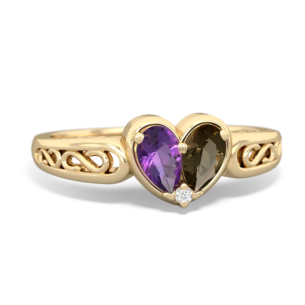 Amethyst Filligree 'One Heart' 14K Yellow Gold ring R5070