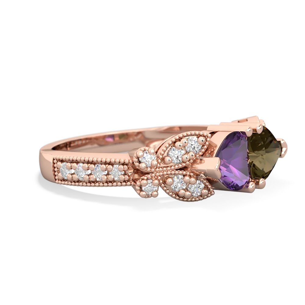 Amethyst Diamond Butterflies 14K Rose Gold ring R5601