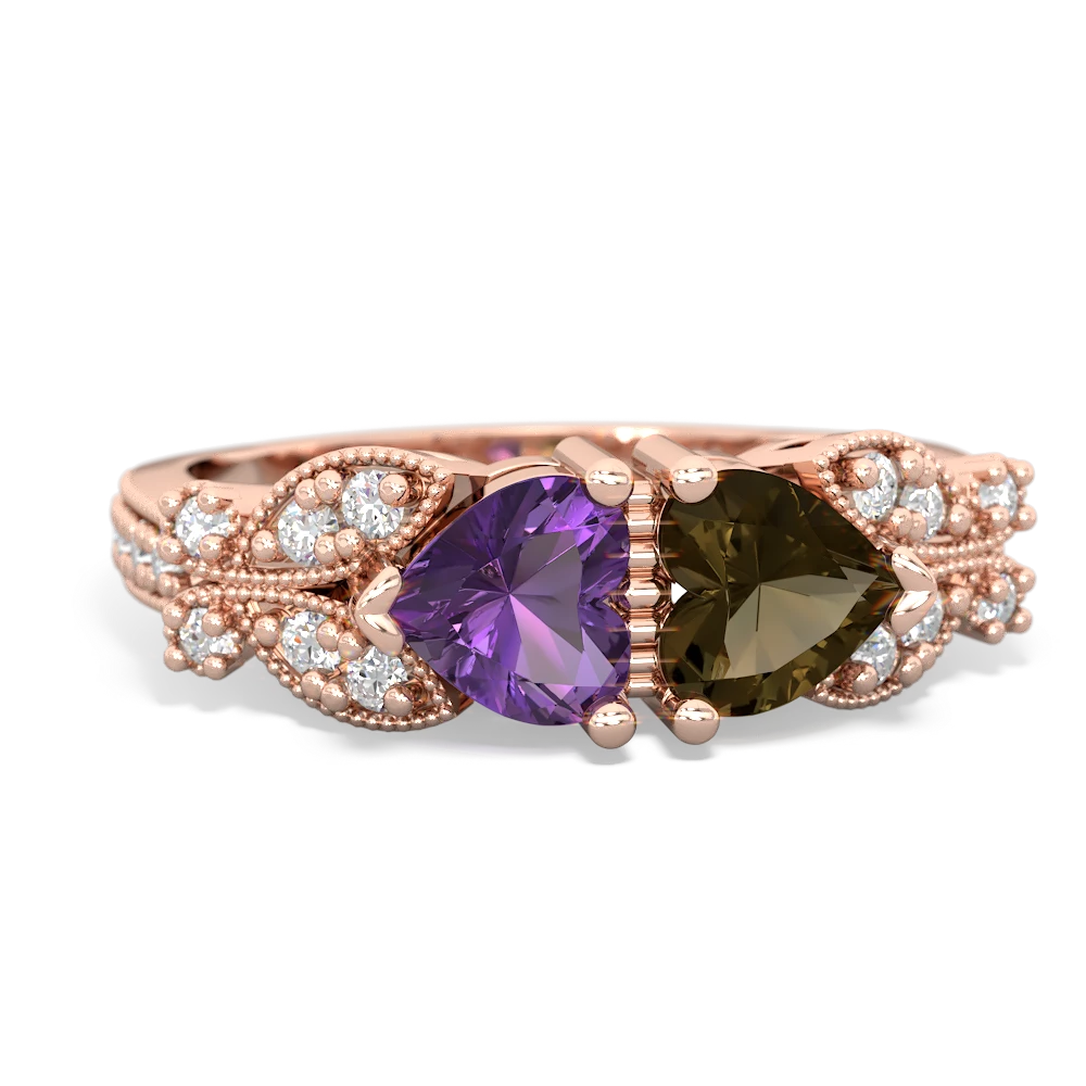 Amethyst Diamond Butterflies 14K Rose Gold ring R5601