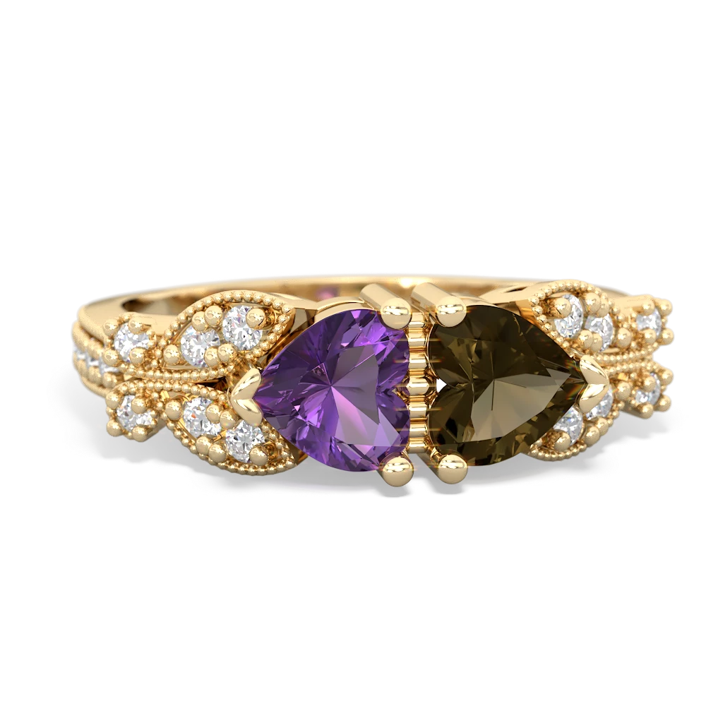 Amethyst Diamond Butterflies 14K Yellow Gold ring R5601