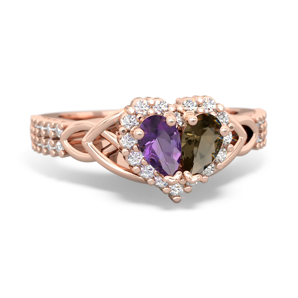 Amethyst Celtic Knot Two Hearts As One 14K Rose Gold ring R2644HRT