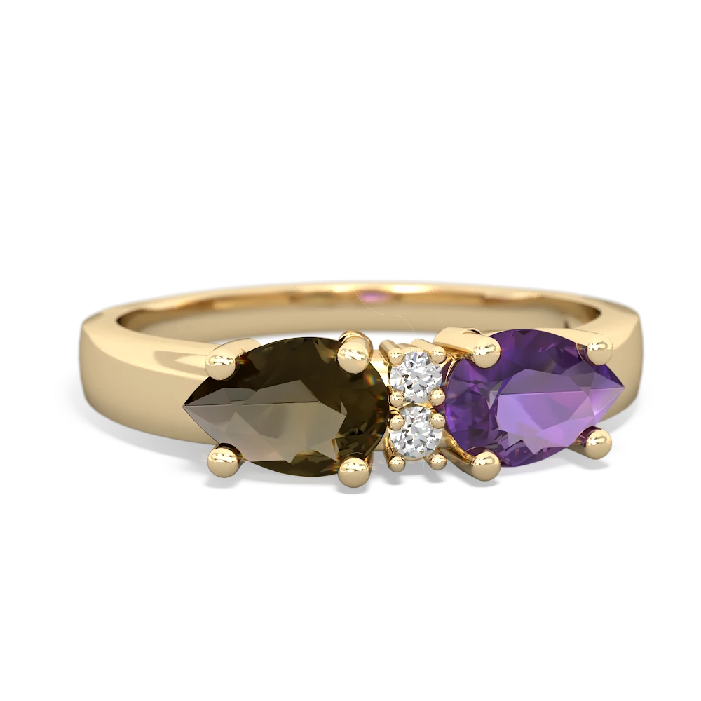 Amethyst Pear Bowtie 14K Yellow Gold ring R0865