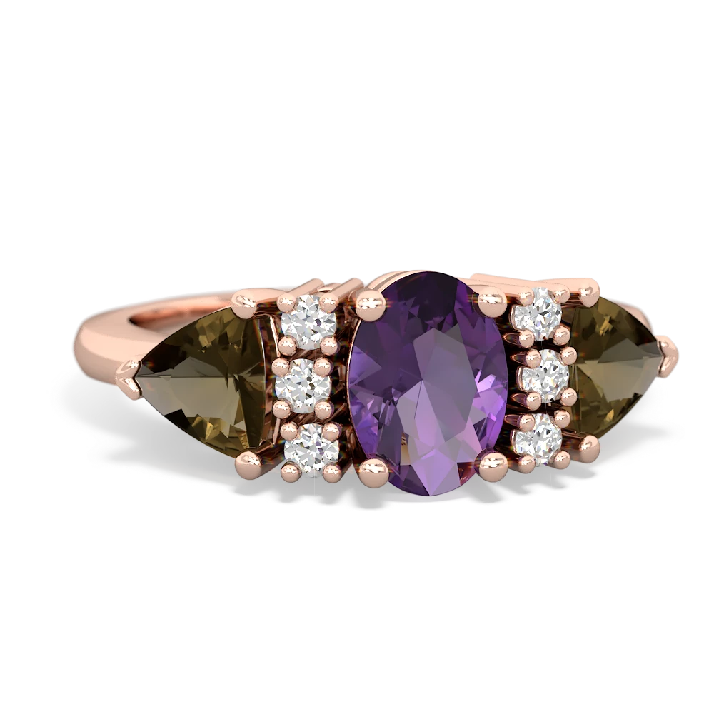 Amethyst Antique Style Three Stone 14K Rose Gold ring R2186