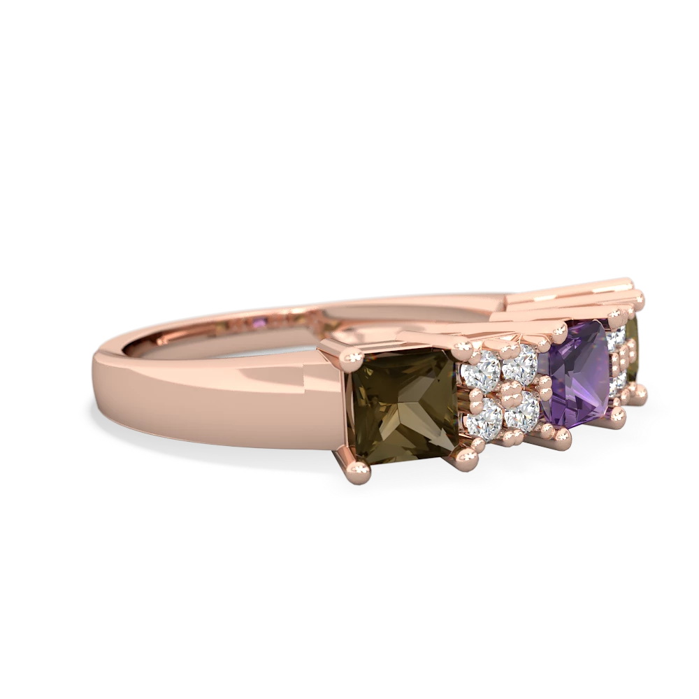 Amethyst Three Stone Diamond Cluster 14K Rose Gold ring R2592