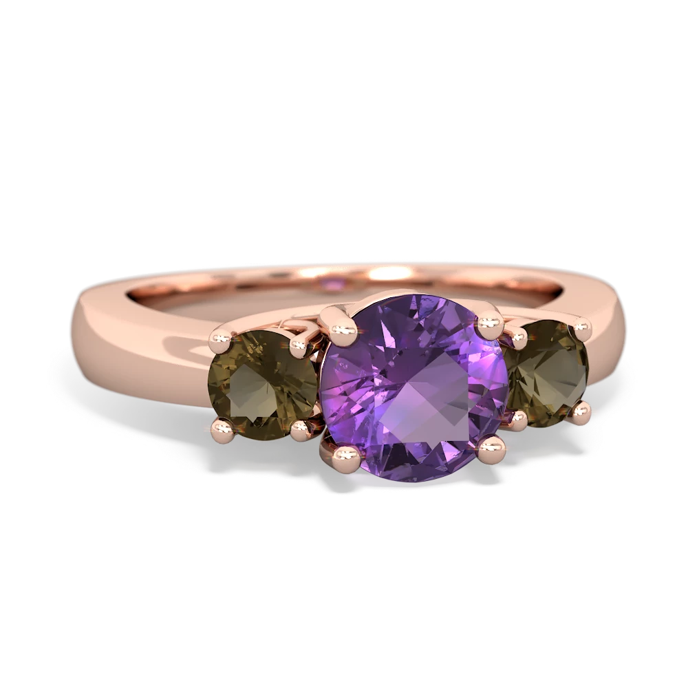 Amethyst Three Stone Round Trellis 14K Rose Gold ring R4018