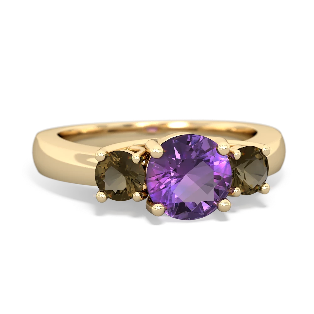 Amethyst Three Stone Round Trellis 14K Yellow Gold ring R4018