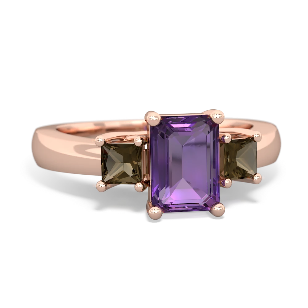 Amethyst Three Stone Emerald-Cut Trellis 14K Rose Gold ring R4021