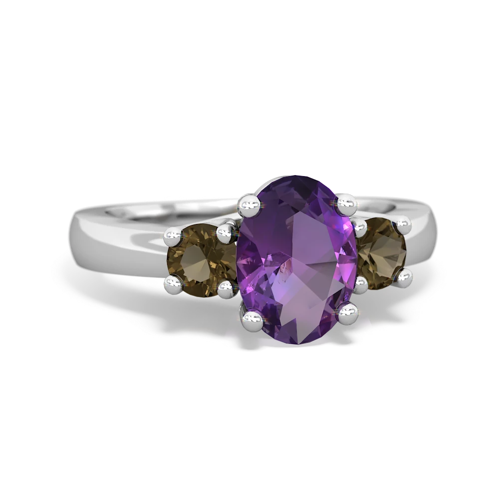 Amethyst Three Stone Oval Trellis 14K White Gold ring R4024