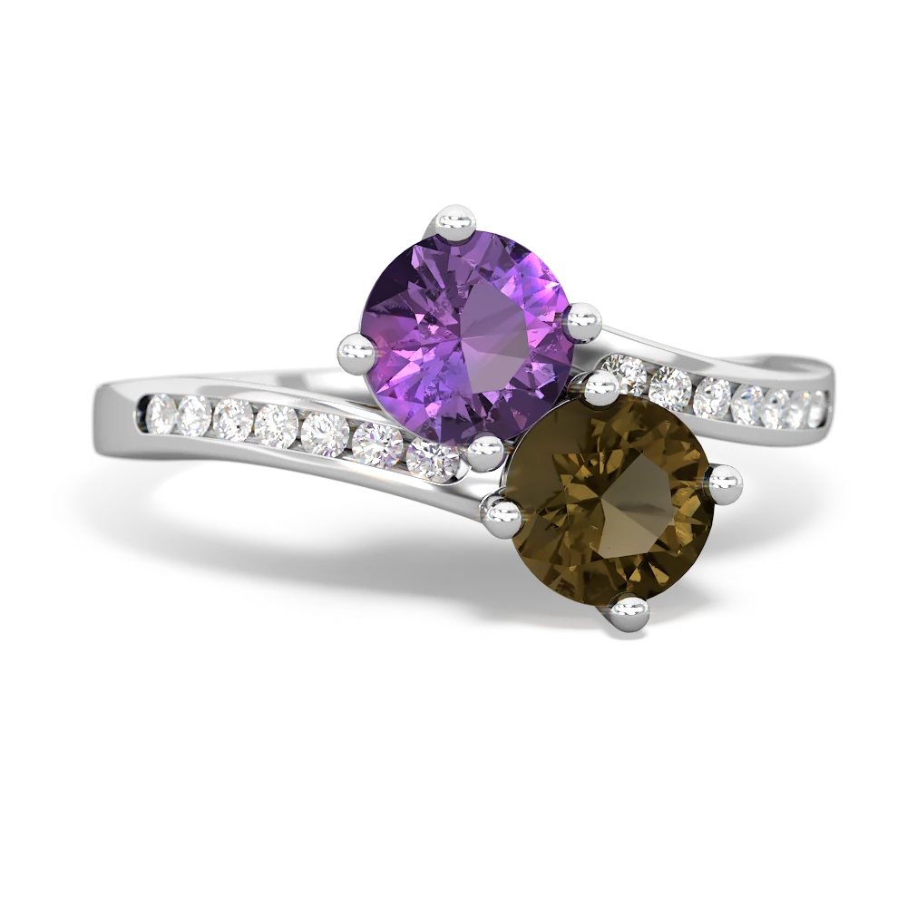 Amethyst Channel Set Two Stone 14K White Gold ring R5303