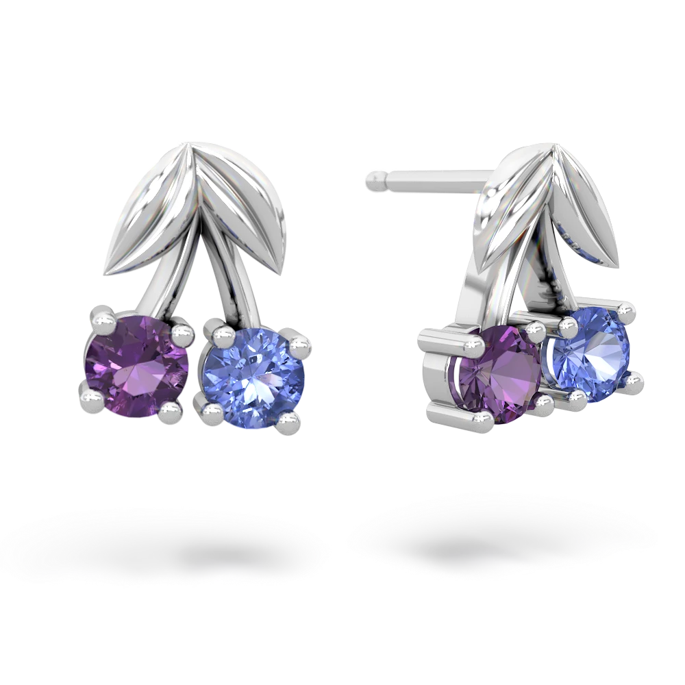 Amethyst Sweet Cherries 14K White Gold earrings E7001