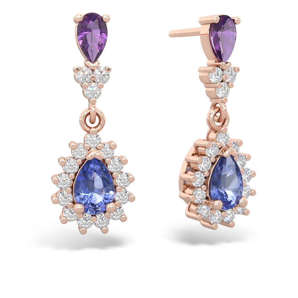 Amethyst Halo Pear Dangle 14K Rose Gold earrings E1882