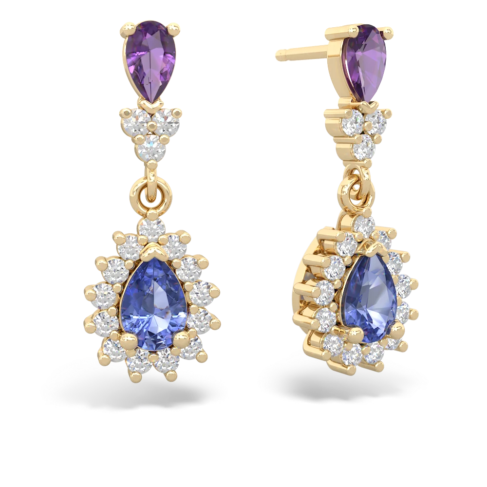 Amethyst Halo Pear Dangle 14K Yellow Gold earrings E1882