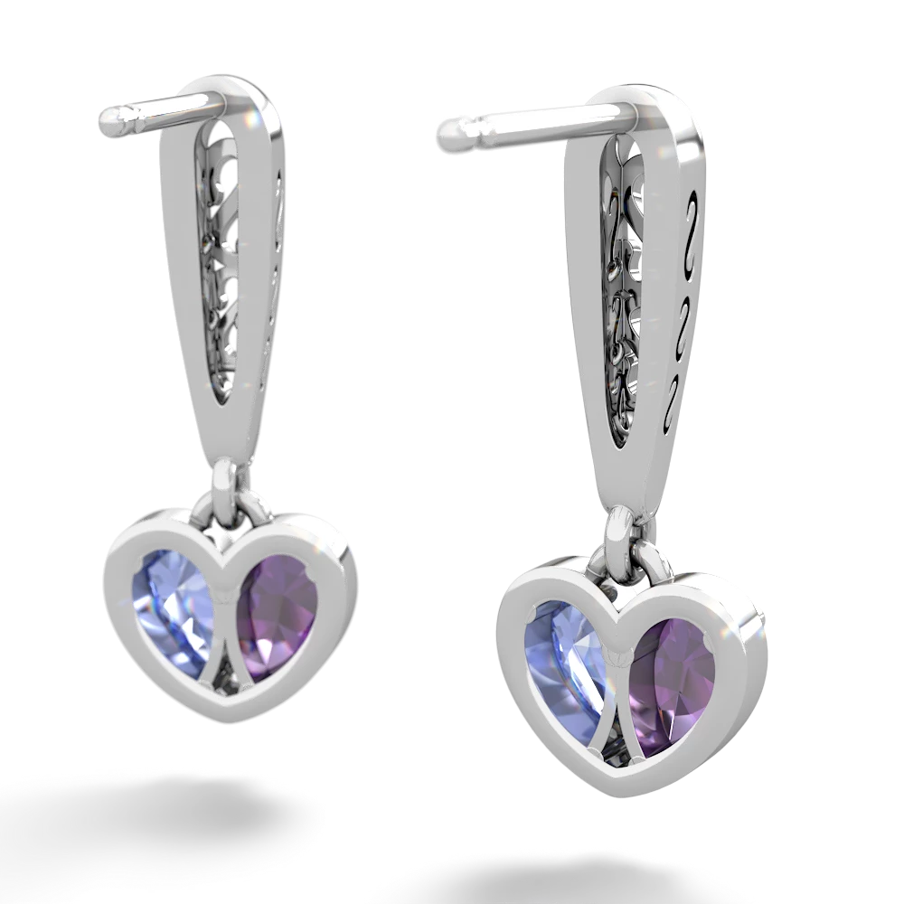Amethyst Filligree Heart 14K White Gold earrings E5070