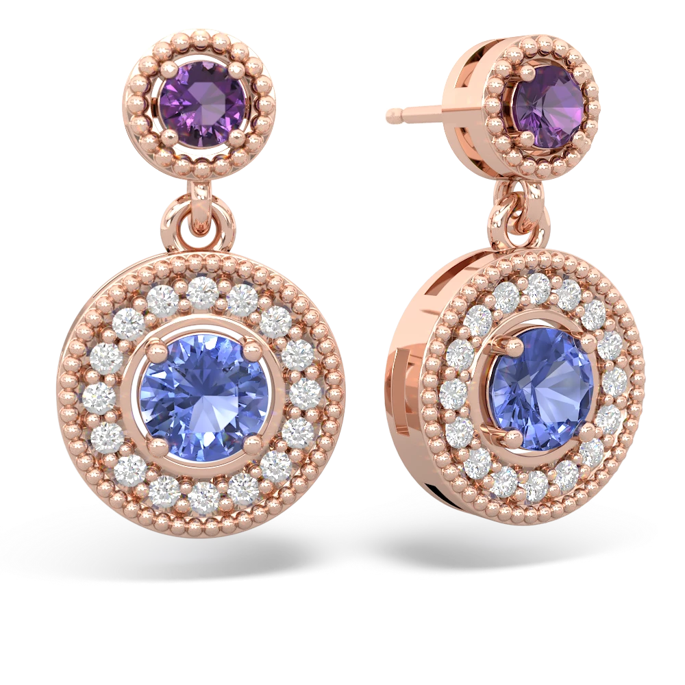 Amethyst Halo Dangle 14K Rose Gold earrings E5319