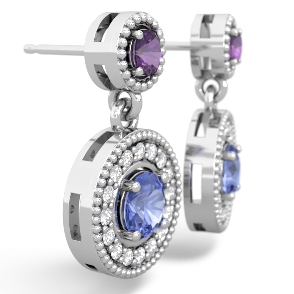 Amethyst Halo Dangle 14K White Gold earrings E5319