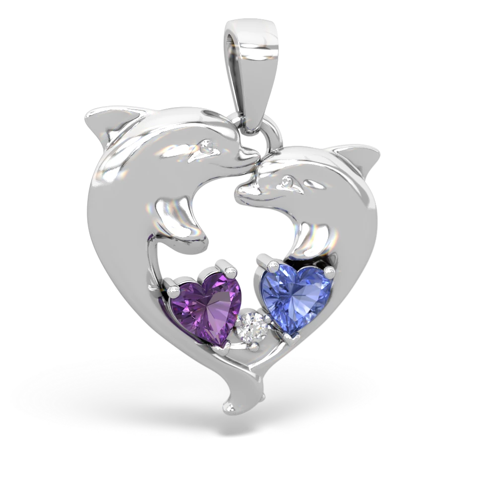 Amethyst Dolphin Heart 14K White Gold pendant P5820