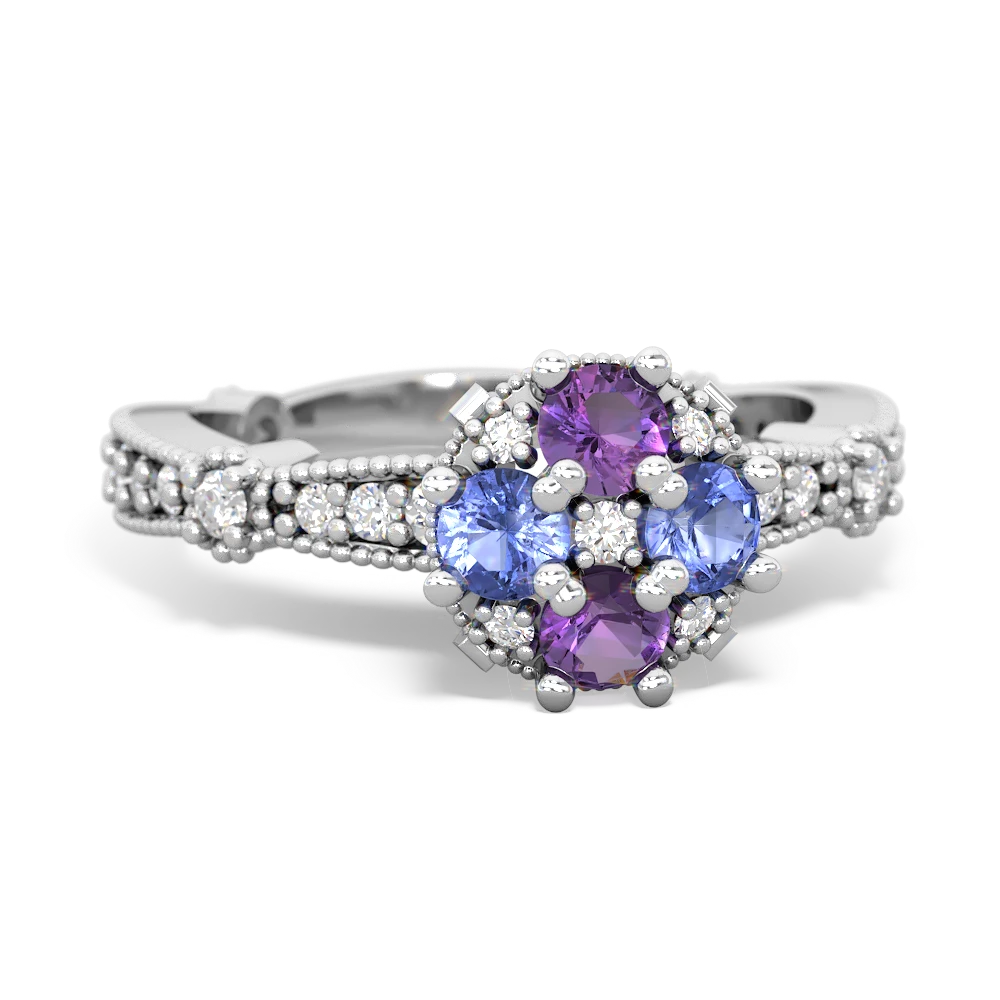 Amethyst Sparkling Tiara Cluster 14K White Gold ring R26293RD