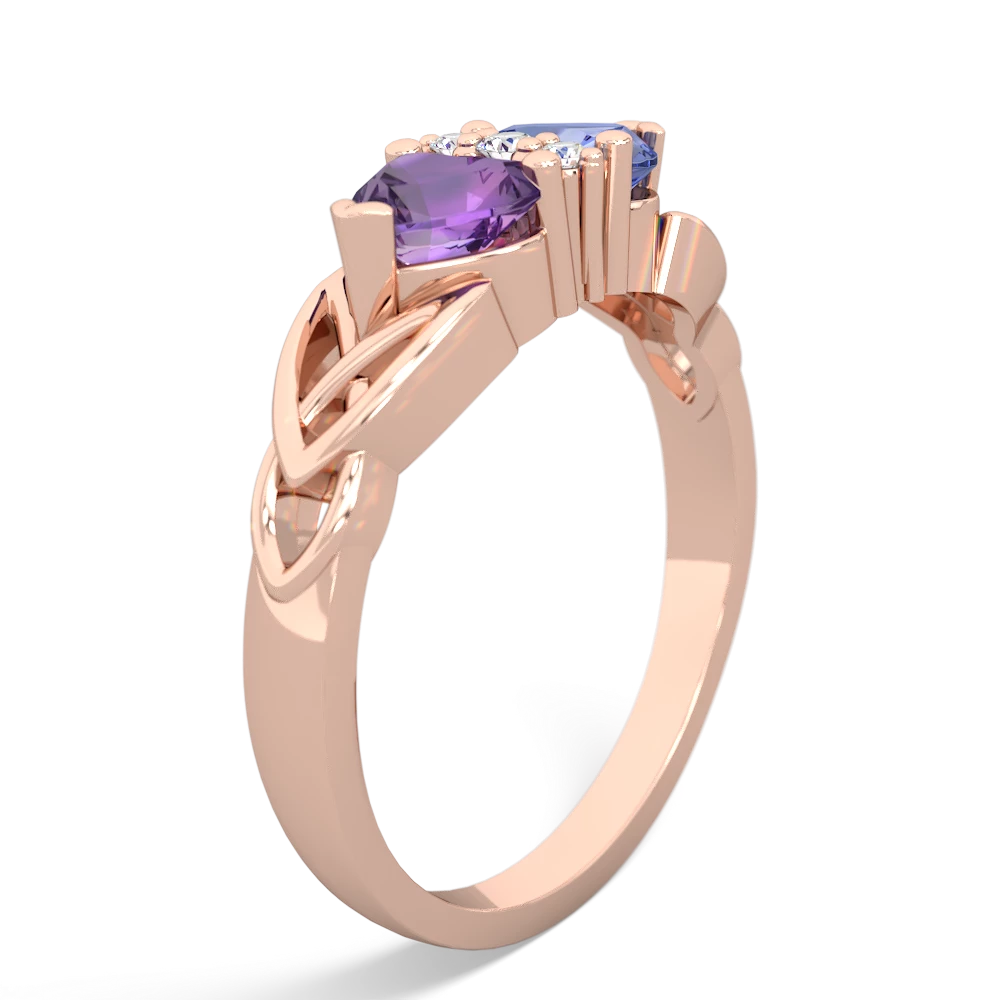 Amethyst Celtic Knot Double Heart 14K Rose Gold ring R5040