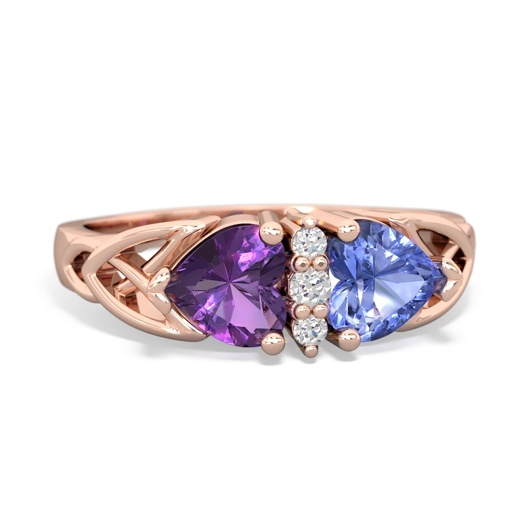 Amethyst Celtic Knot Double Heart 14K Rose Gold ring R5040