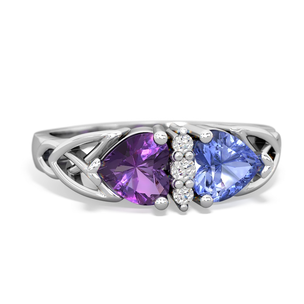 Amethyst Celtic Knot Double Heart 14K White Gold ring R5040