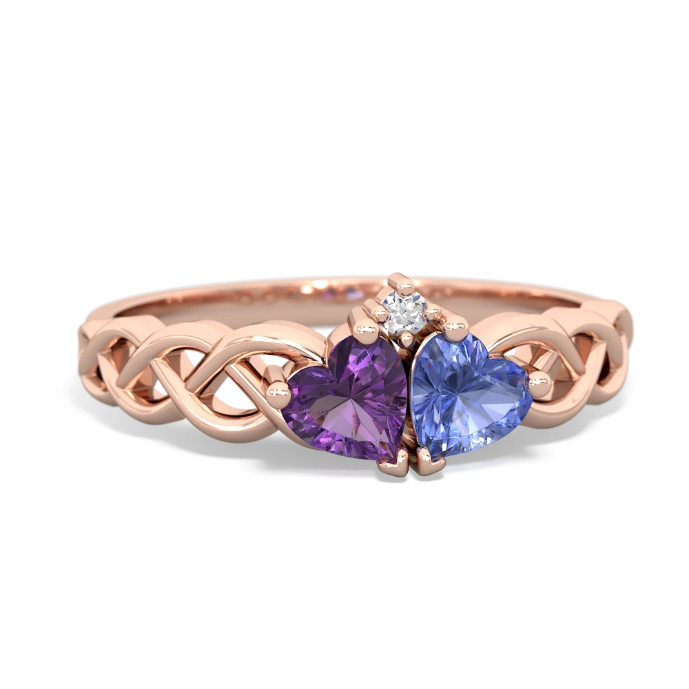 Amethyst Heart To Heart Braid 14K Rose Gold ring R5870