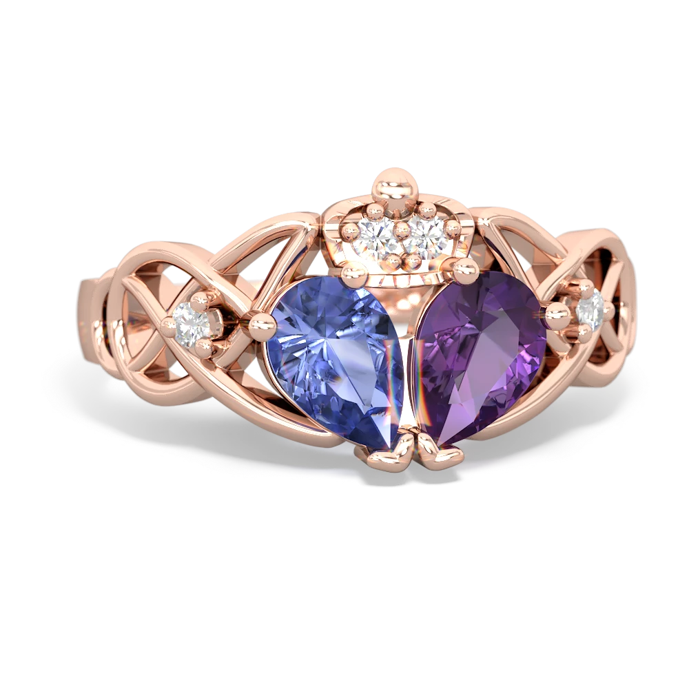 Amethyst 'One Heart' Celtic Knot Claddagh 14K Rose Gold ring R5322