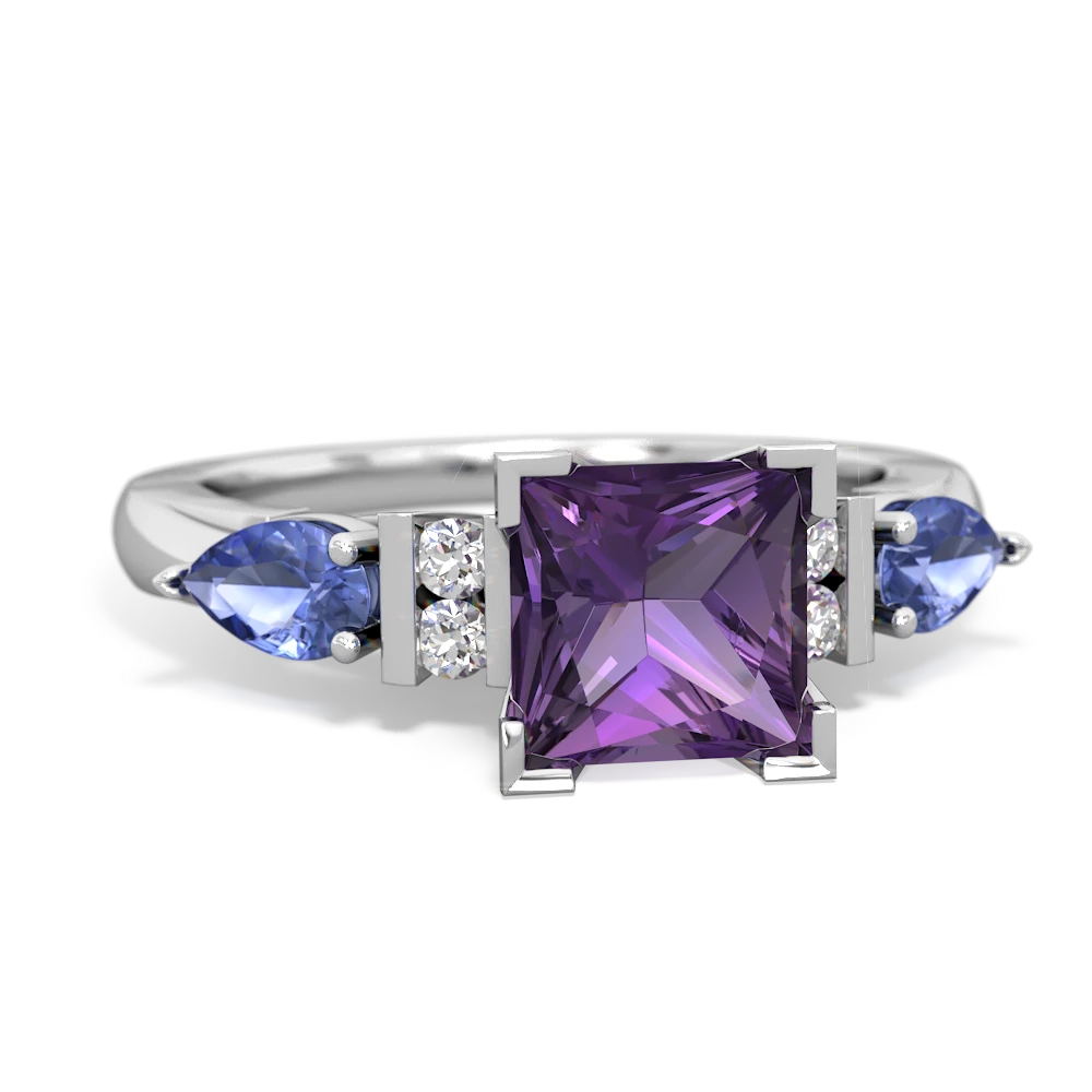 Amethyst 6Mm Princess Eternal Embrace Engagement 14K White Gold ring C2002