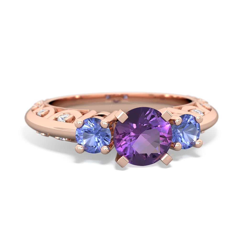 Amethyst Art Deco Eternal Embrace Engagement 14K Rose Gold ring C2003