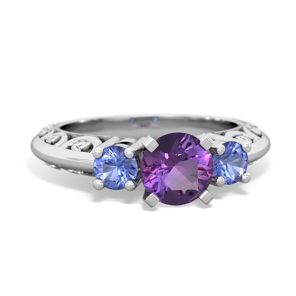 Amethyst Art Deco Eternal Embrace Engagement 14K White Gold ring C2003