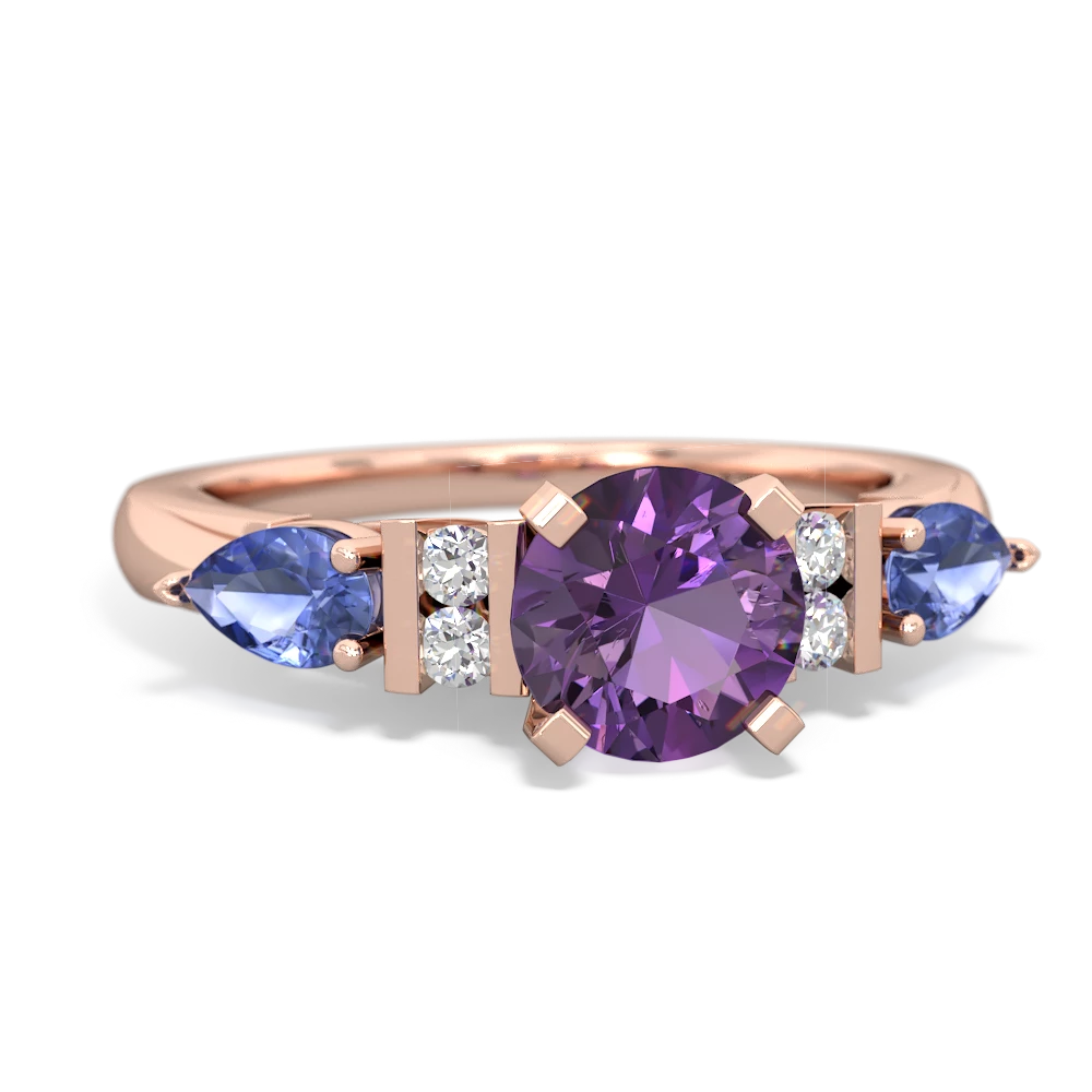 Amethyst 6Mm Round Eternal Embrace Engagement 14K Rose Gold ring R2005