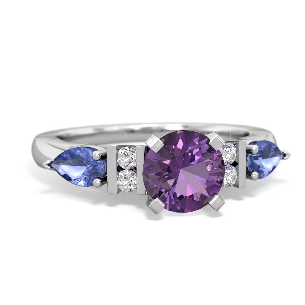 Amethyst 6Mm Round Eternal Embrace Engagement 14K White Gold ring R2005