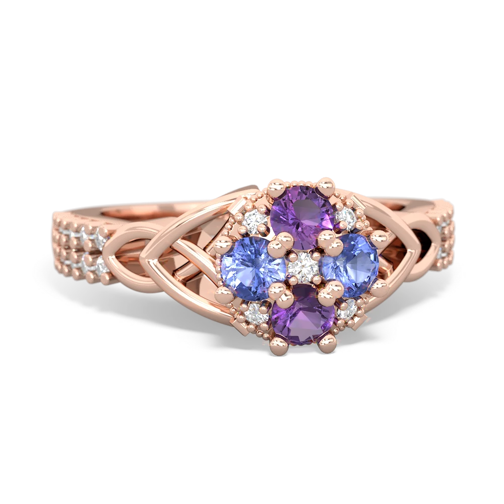 Amethyst Celtic Knot Cluster Engagement 14K Rose Gold ring R26443RD