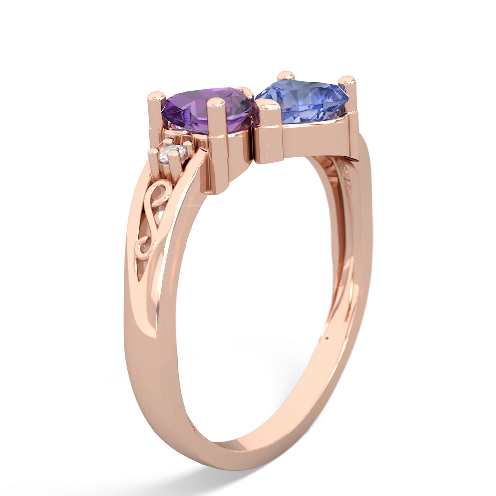 Amethyst Snuggling Hearts 14K Rose Gold ring R2178