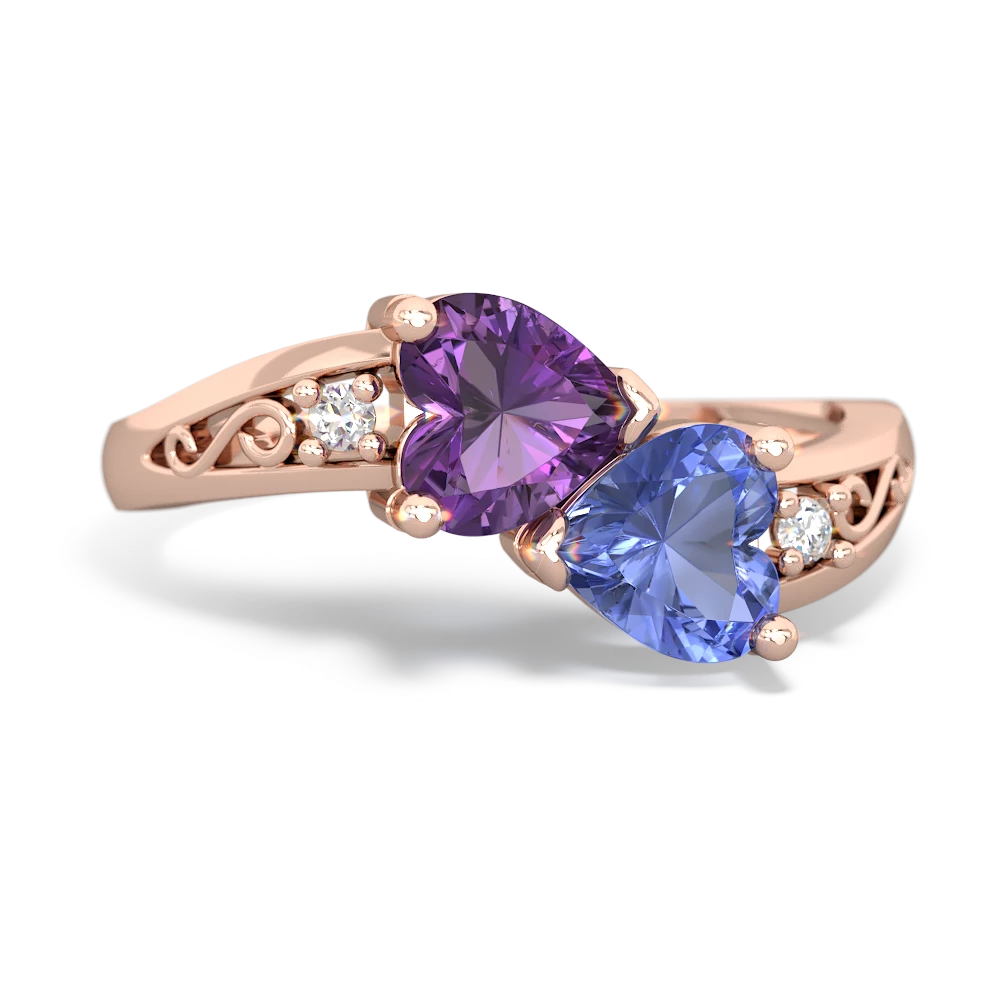 Amethyst Snuggling Hearts 14K Rose Gold ring R2178