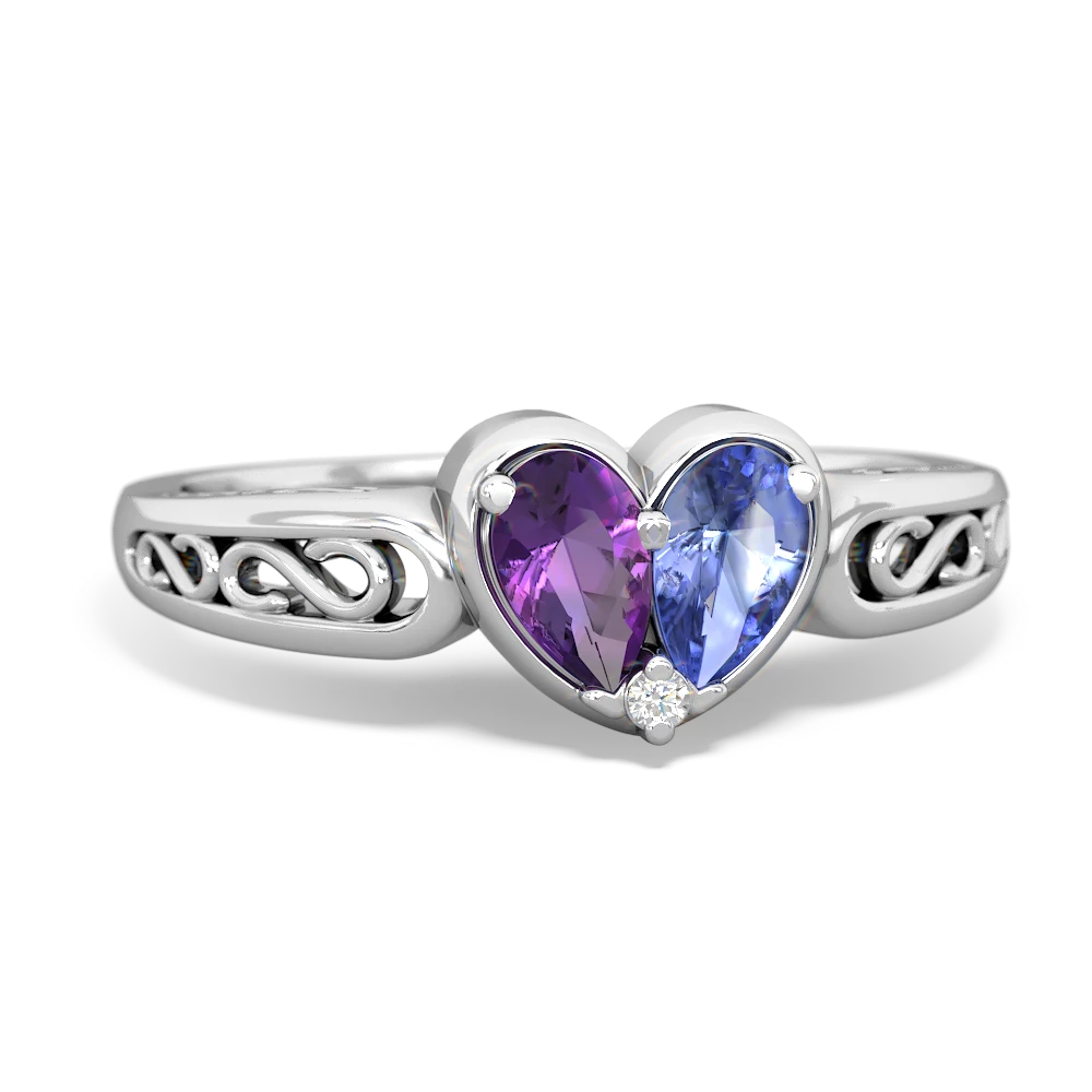 Amethyst Filligree 'One Heart' 14K White Gold ring R5070