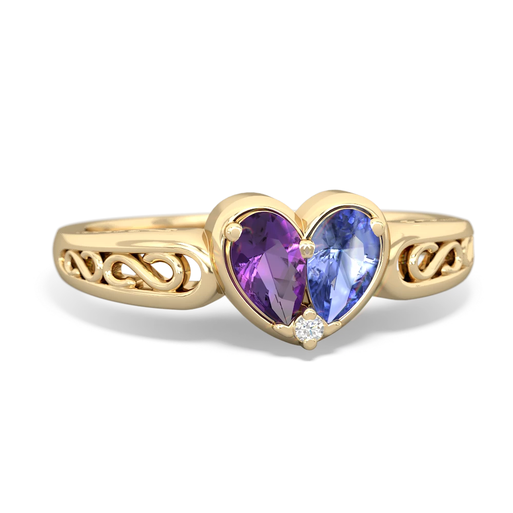 Amethyst Filligree 'One Heart' 14K Yellow Gold ring R5070