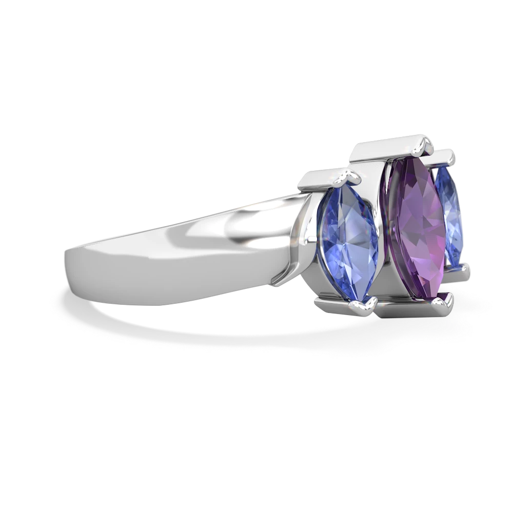 Amethyst Three Peeks 14K White Gold ring R2433