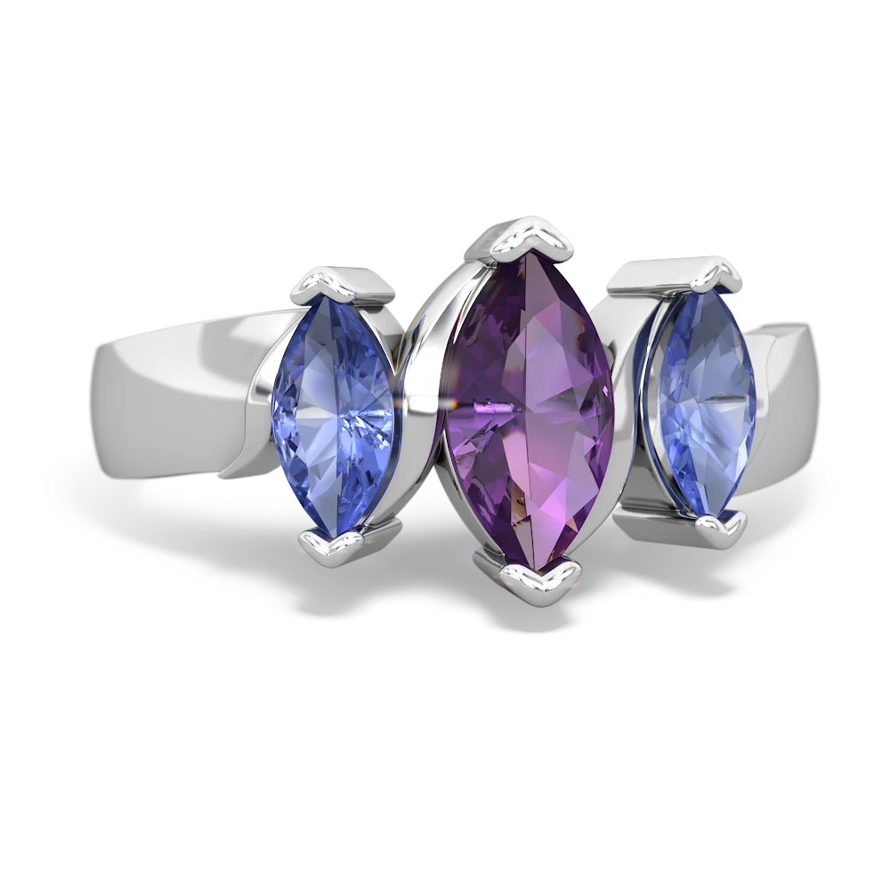 Amethyst Three Peeks 14K White Gold ring R2433