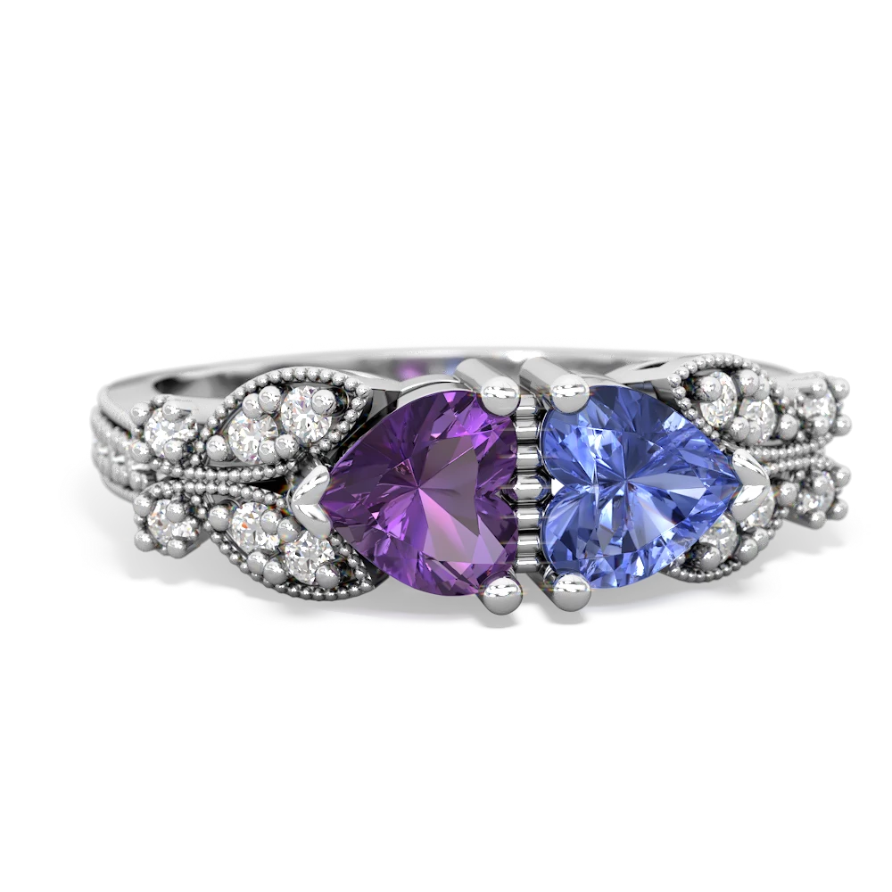 Amethyst Diamond Butterflies 14K White Gold ring R5601