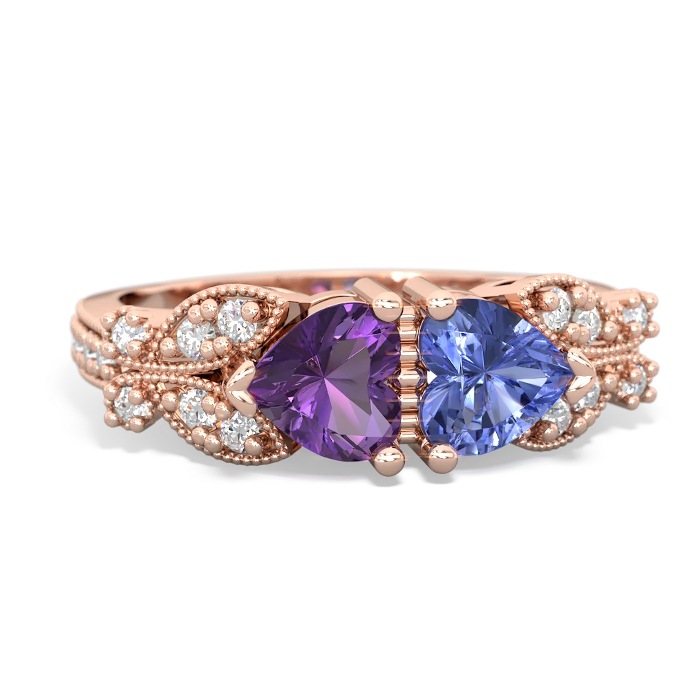 Amethyst Diamond Butterflies 14K Rose Gold ring R5601