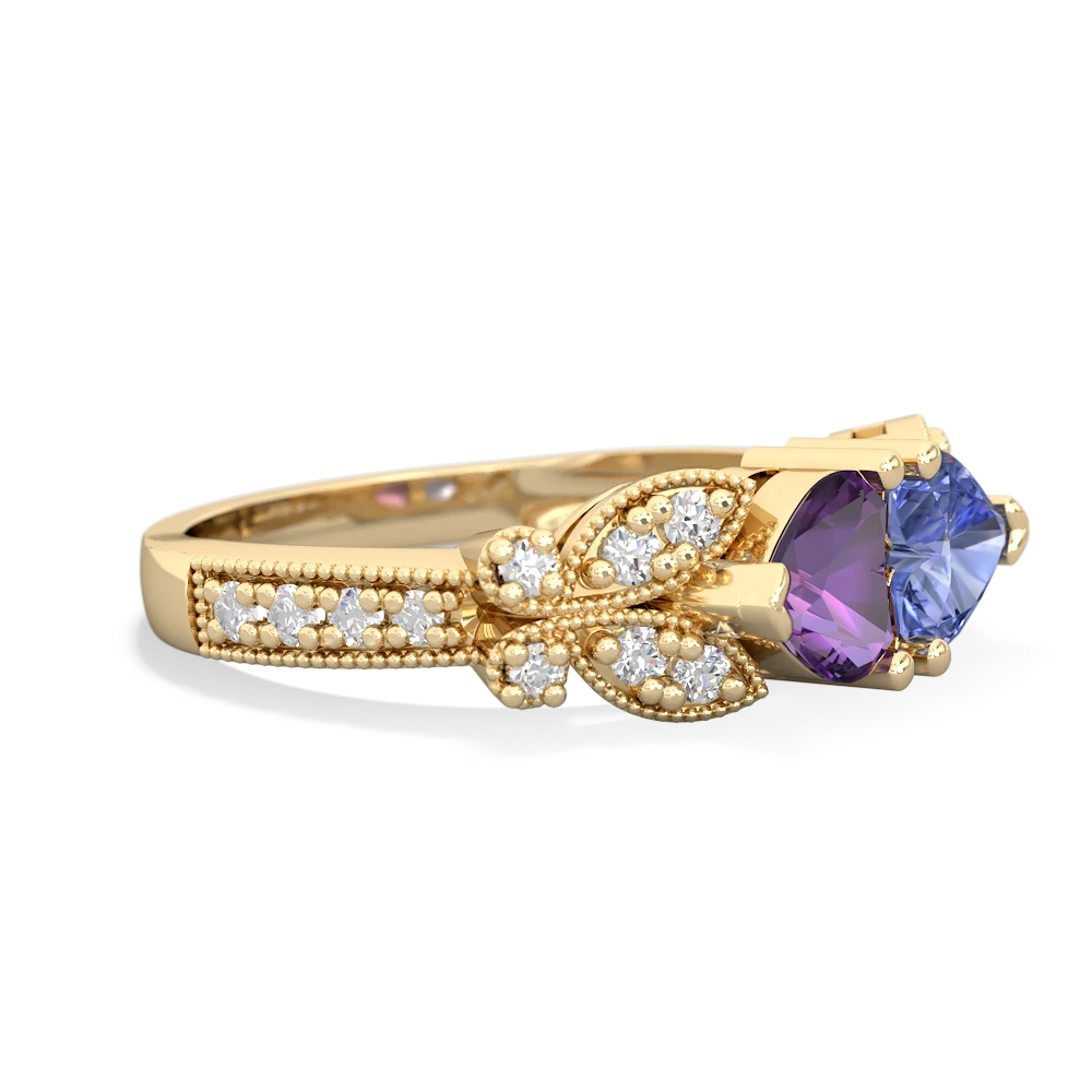 Amethyst Diamond Butterflies 14K Yellow Gold ring R5601