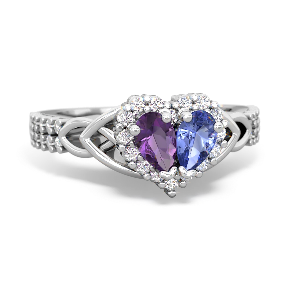 Amethyst Celtic Knot Two Hearts As One 14K White Gold ring R2644HRT
