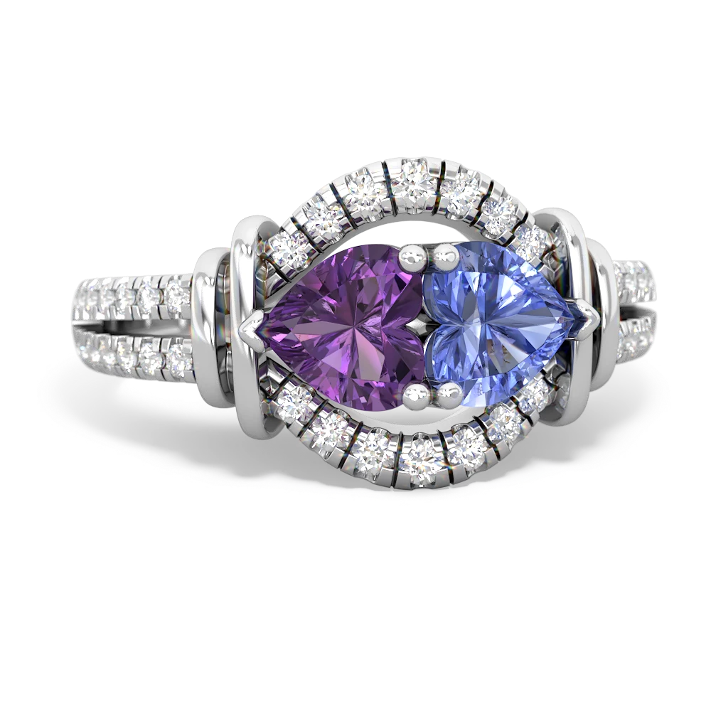 Amethyst Art-Deco Keepsake 14K White Gold ring R5630