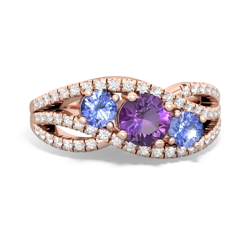 Amethyst Three Stone Aurora 14K Rose Gold ring R3080