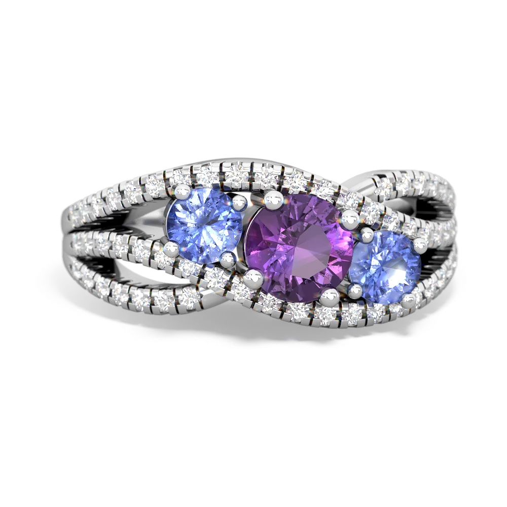 Amethyst Three Stone Aurora 14K White Gold ring R3080