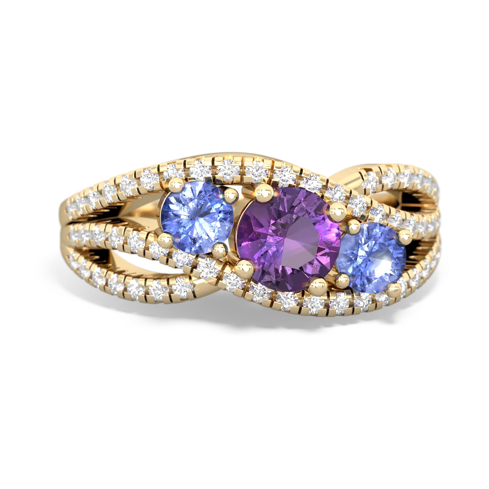 Amethyst Three Stone Aurora 14K Yellow Gold ring R3080