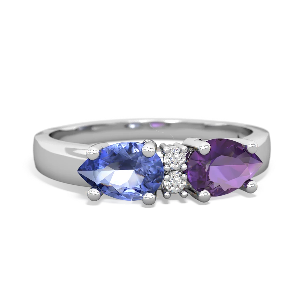 Amethyst Pear Bowtie 14K White Gold ring R0865