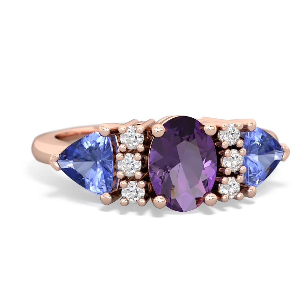 Amethyst Antique Style Three Stone 14K Rose Gold ring R2186