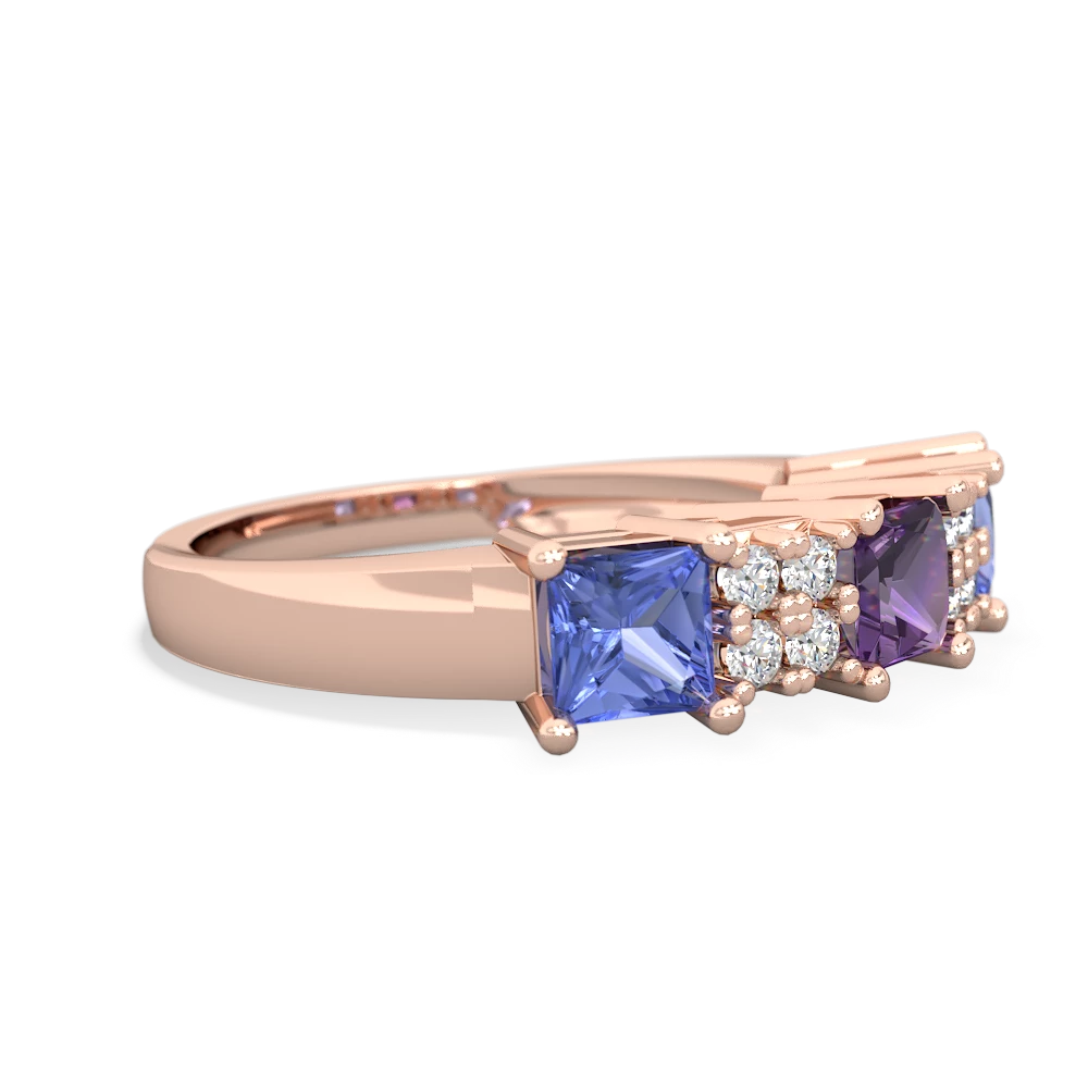 Amethyst Three Stone Diamond Cluster 14K Rose Gold ring R2592